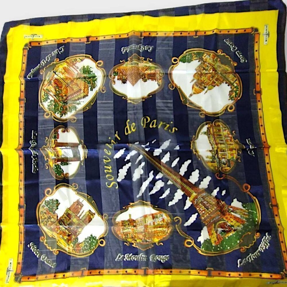 J Mico Sancho Vintage Paris Souvenir Scarf 1980 Eiffel Tower Notre Dame Vintage